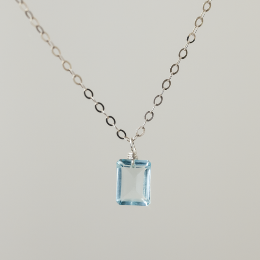 Floating Gem Blue Topaz Emerald Cut Sterling Silver Necklace