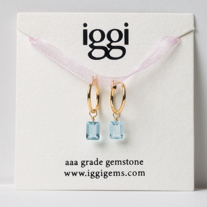 Blue Topaz Emerald Cut 14K Gold-Filled Hoop Earrings
