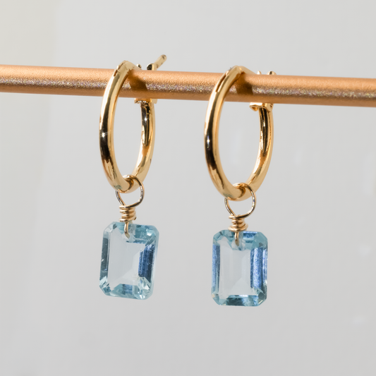 Blue Topaz Emerald Cut 14K Gold-Filled Hoop Earrings