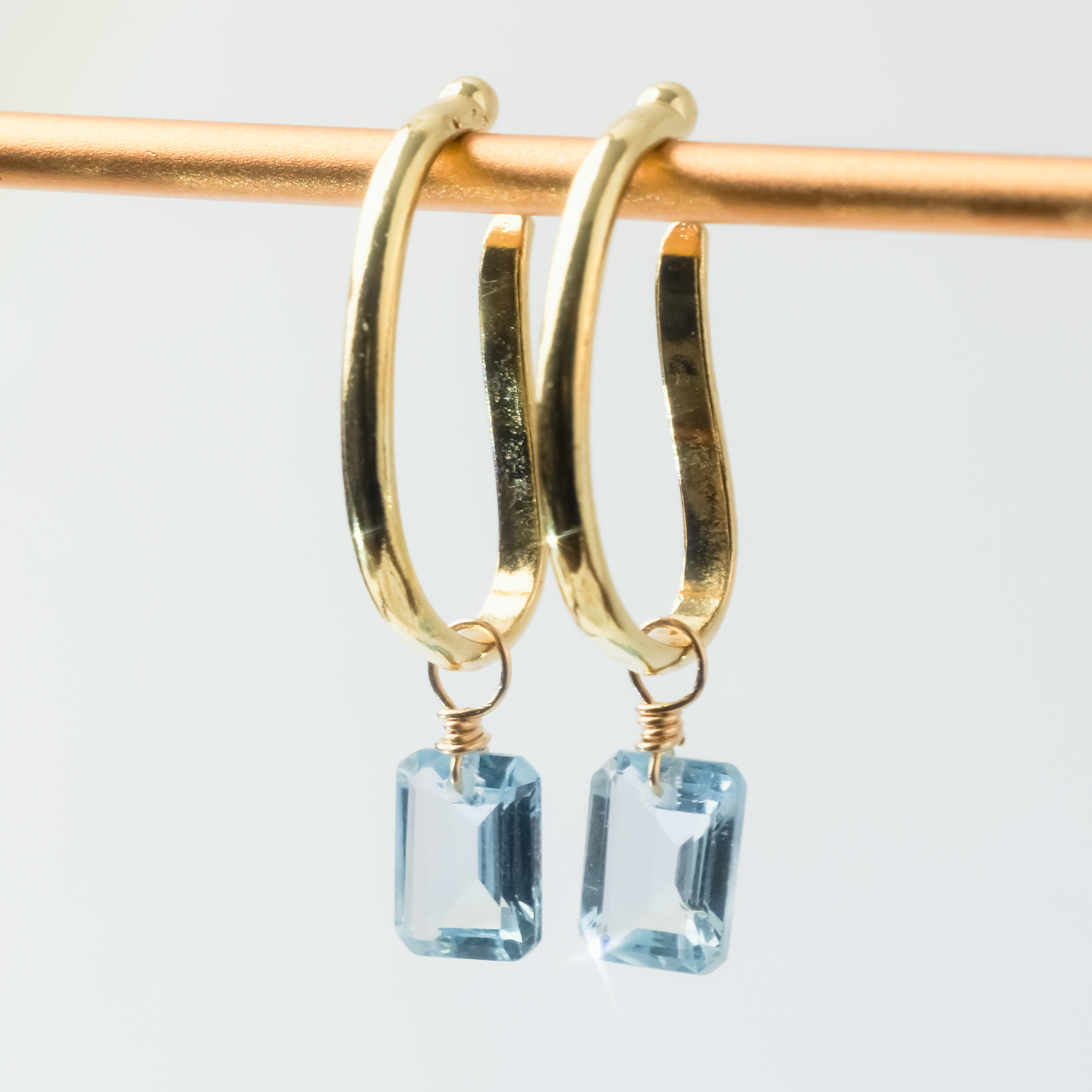 Blue Topaz Emerald Cut 14K Gold Ear Cuffs