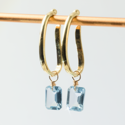 Blue Topaz Emerald Cut 14K Gold Ear Cuffs