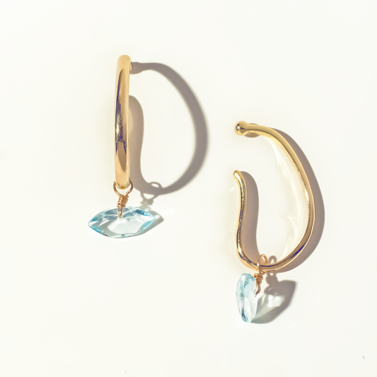 Blue Topaz Marquise Cut 14K Gold Ear Cuffs