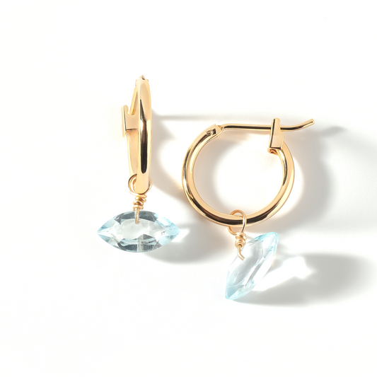 Blue Topaz Marquise Cut 14K Gold-Filled Hoop Earrings