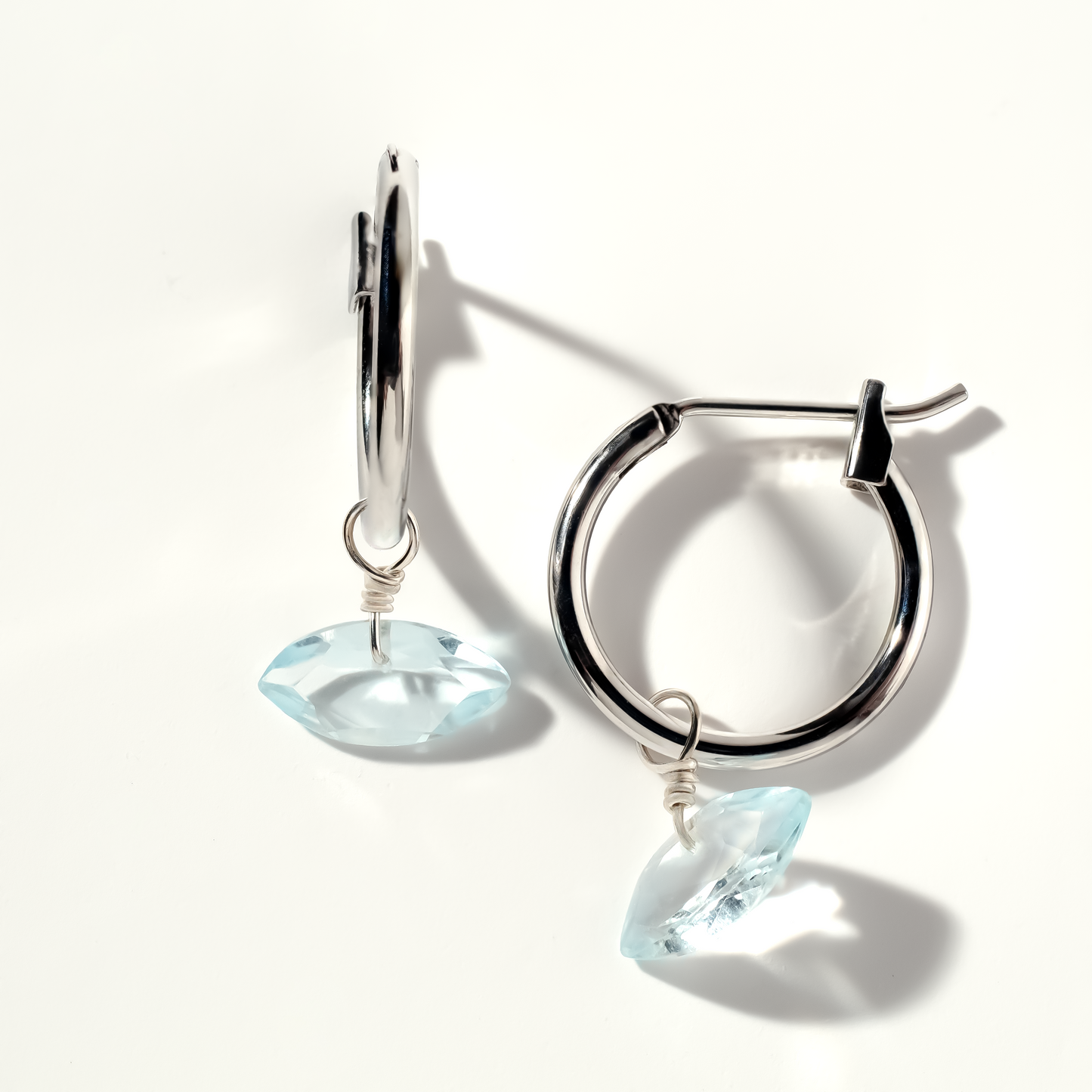 Blue Topaz Marquise Cut Rhodium Hoop Earrings