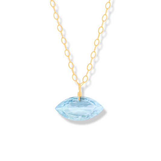Floating Gem Blue Topaz Marquise Cut 14K Gold-Filled Necklace