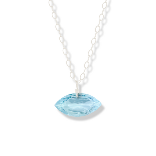 Floating Gem Blue Topaz Marquise Cut Sterling Silver Necklace