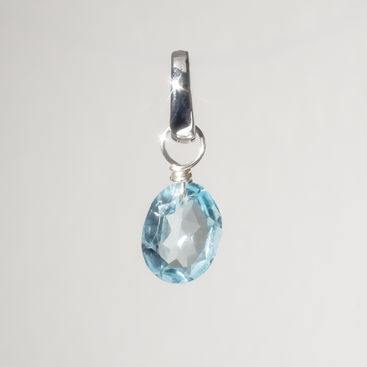 Blue Topaz Oval Cut Sterling Silver-Filled Duet Charm