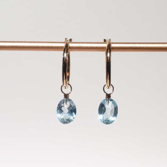 Blue Topaz Oval Cut 14K Goldfilled Hoop Earrings