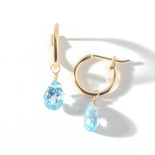 Blue Topaz Pear Cut 14K Gold-Filled Hoop Earrings