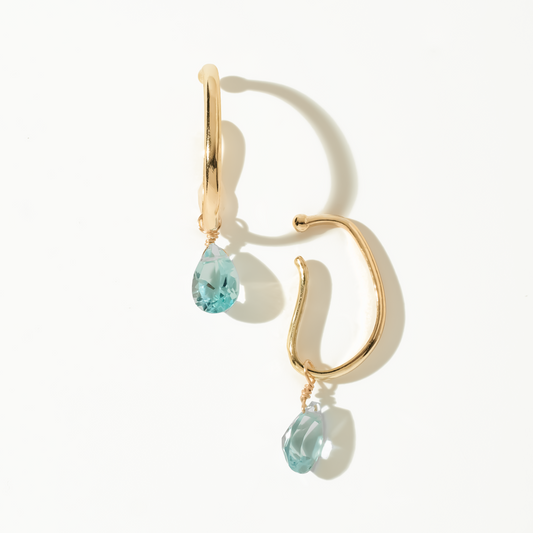 Blue Topaz Pear Cut 14K Gold Ear Cuffs