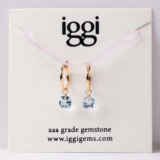 Blue Topaz Square Cut 14K Goldfilled Hoop Earrings