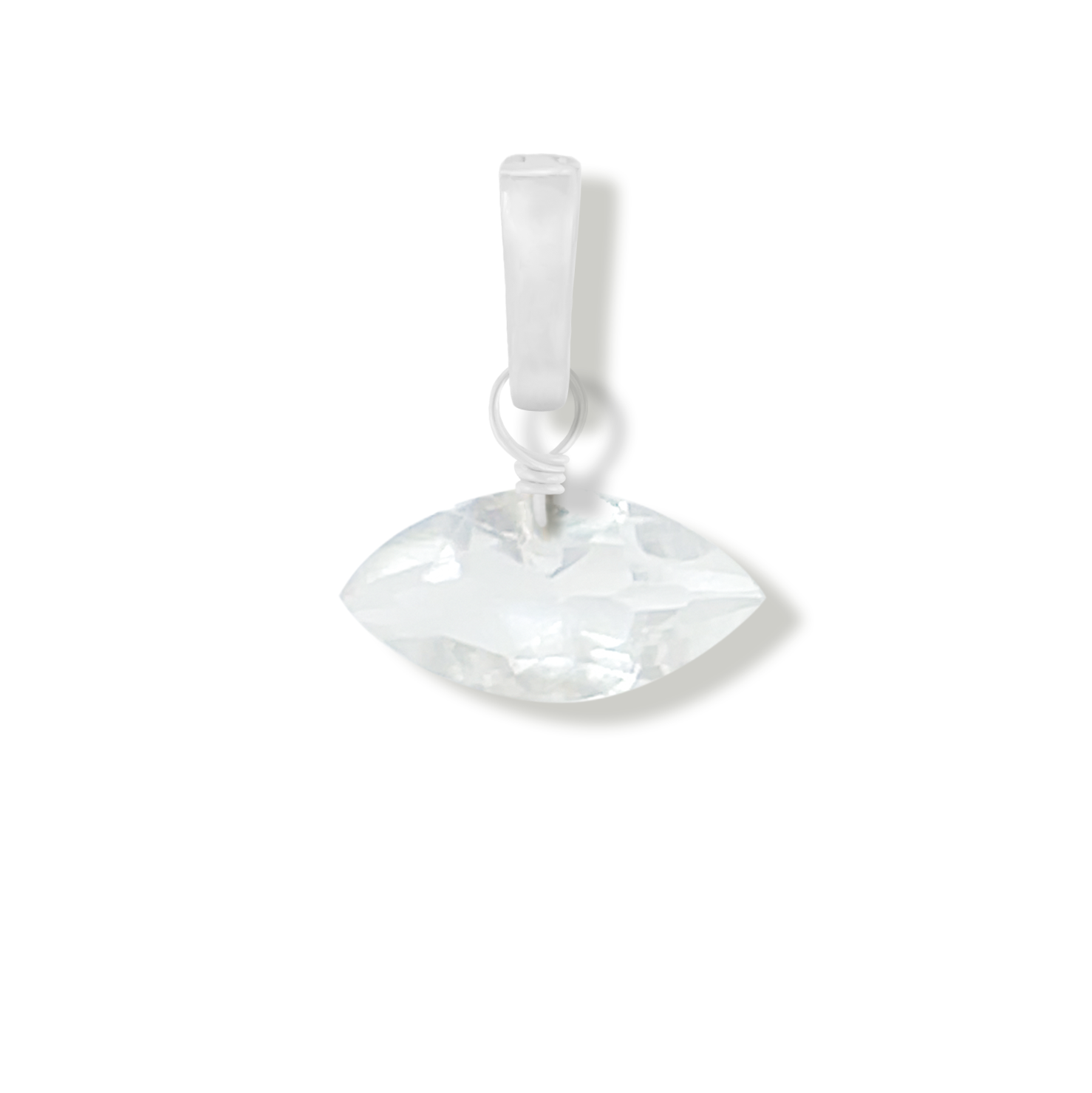 rock crystal marquise cut charm on a white background.
