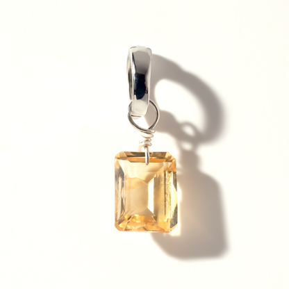 Citrine Emerald Cut Sterling Silver-Filled Duet Charm