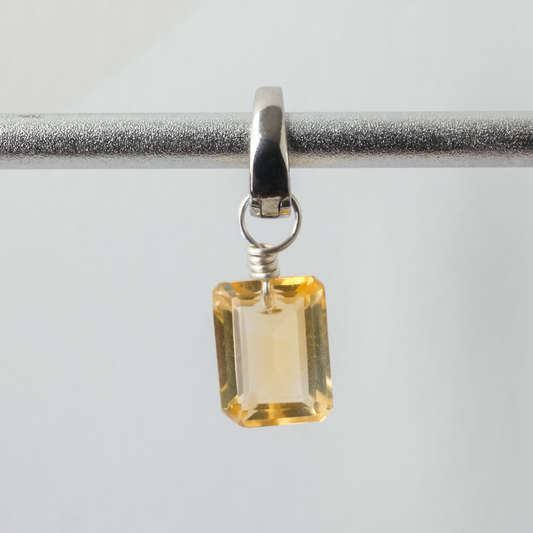 Citrine Emerald Cut Sterling Silver-Filled Duet Charm