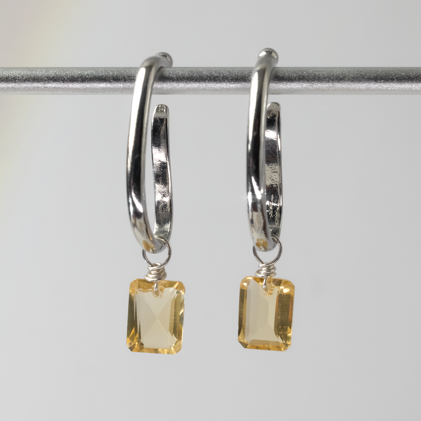 Citrine Emerald Cut Rhodium Ear Cuffs