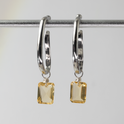 Citrine Emerald Cut Rhodium Ear Cuffs