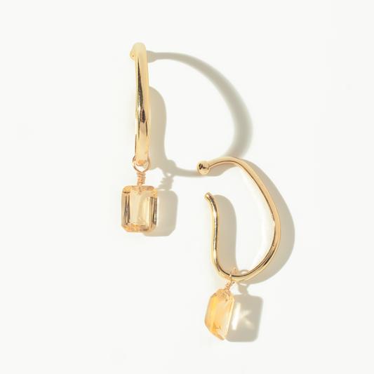 Citrine Emerald Cut 14K Gold Ear Cuffs
