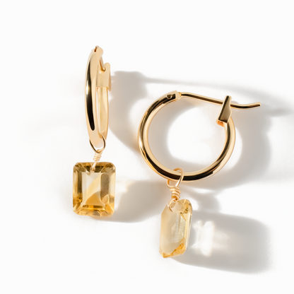 Citrine Emerald Cut 14K Gold-Filled Hoop Earrings