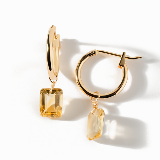 Citrine Emerald Cut 14K Gold-Filled Hoop Earrings