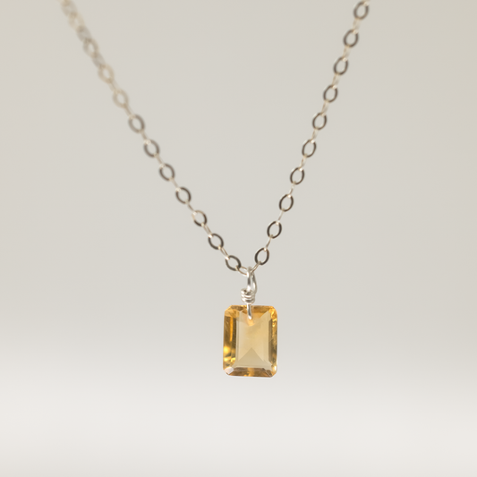 Floating Gem Citrine Emerald Cut Sterling Silver Necklace