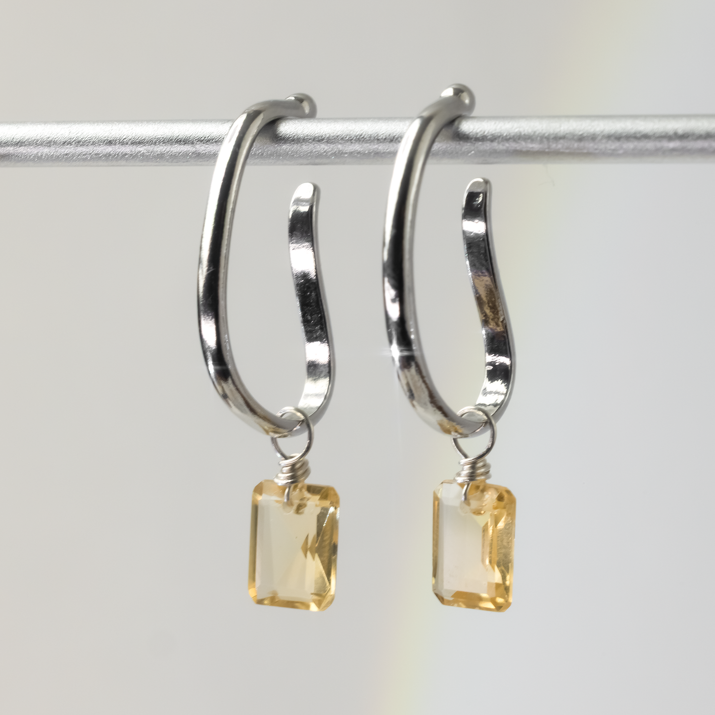 Citrine Emerald Cut Rhodium Ear Cuffs