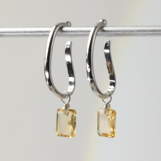 Citrine Emerald Cut Rhodium Ear Cuffs