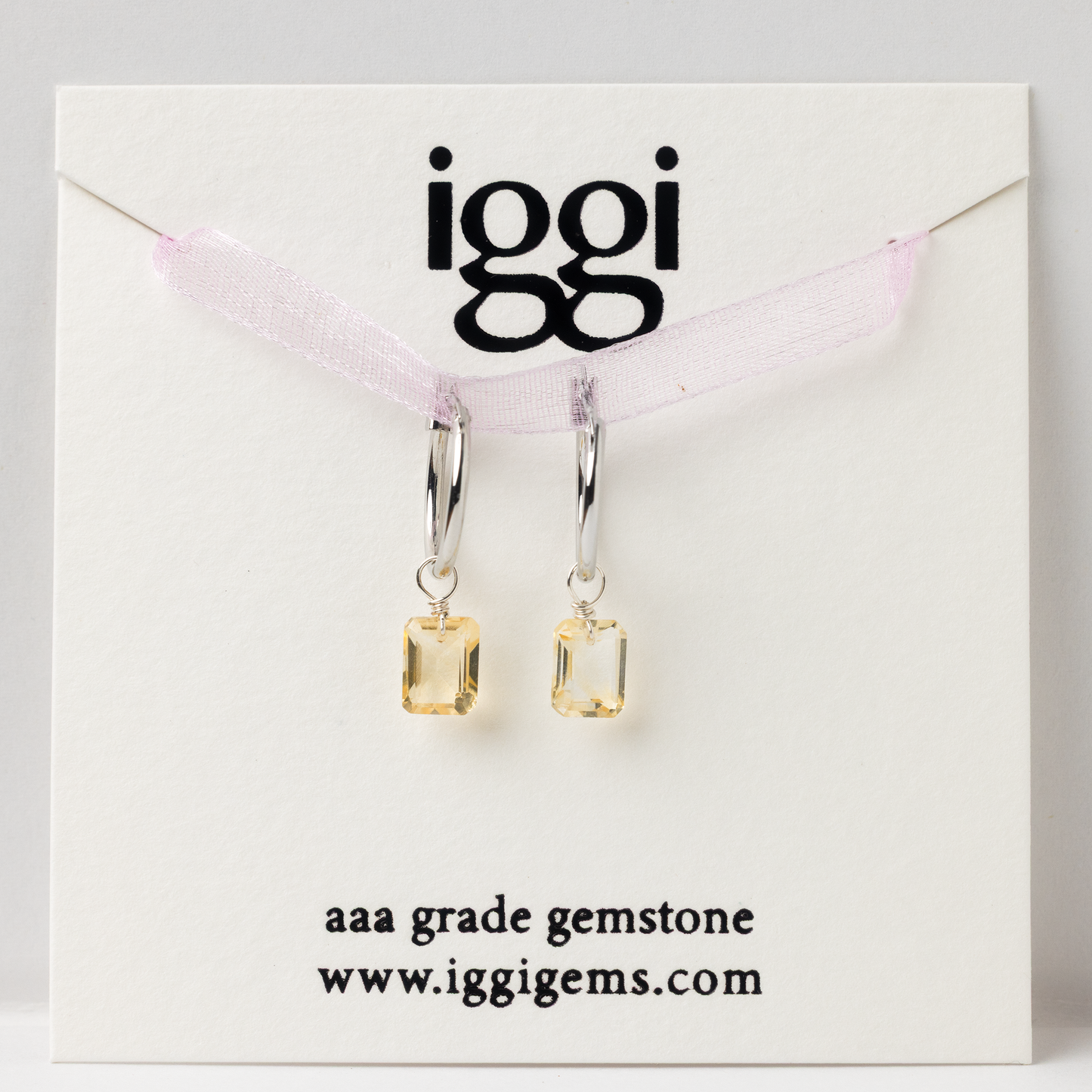 Citrine Emerald Cut Rhodium Hoop Earrings