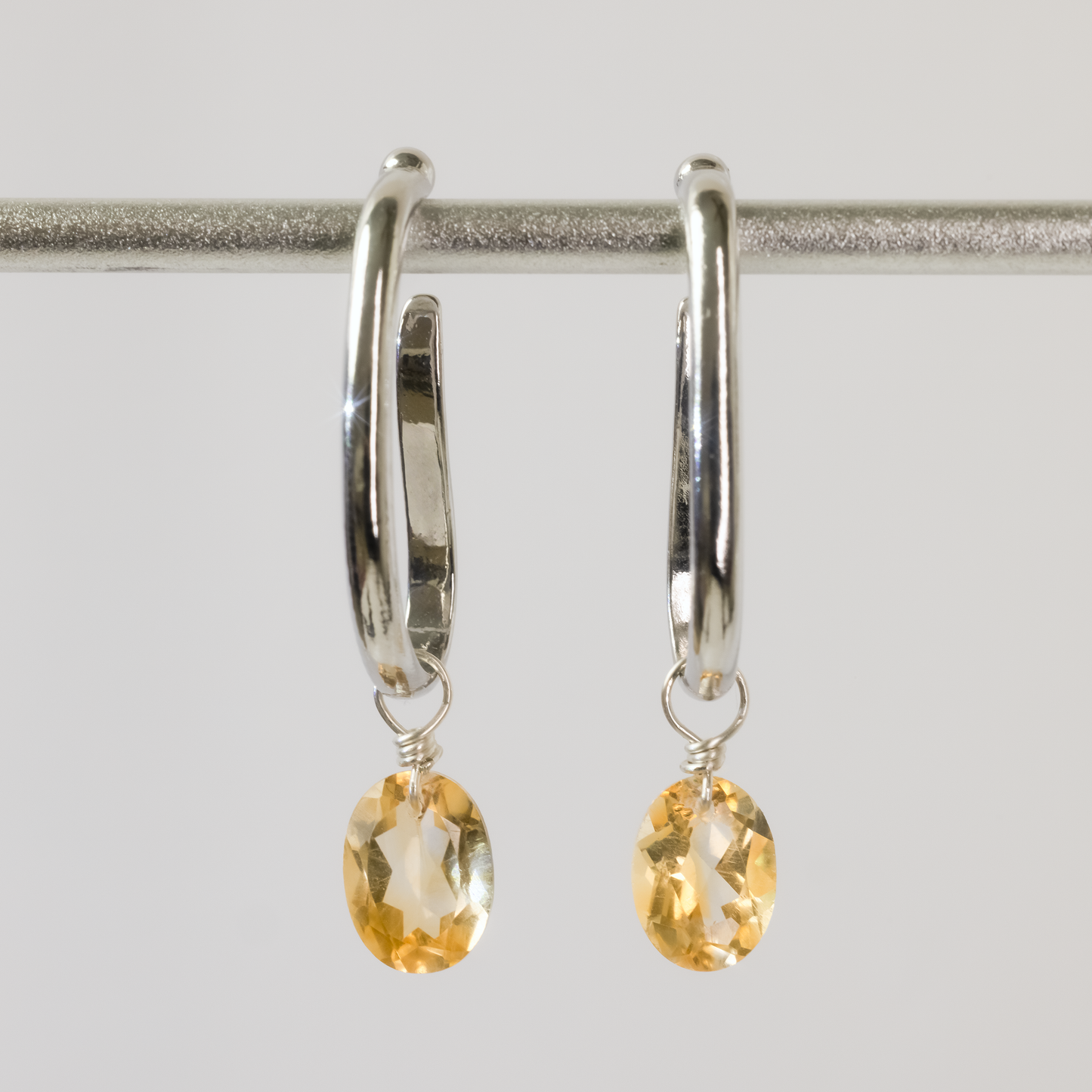 Citrine Oval Cut Rhodium Ear Cuffs