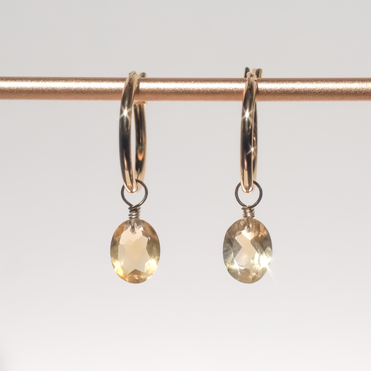 Citrine Oval Cut 14K Goldfilled Hoop Earrings