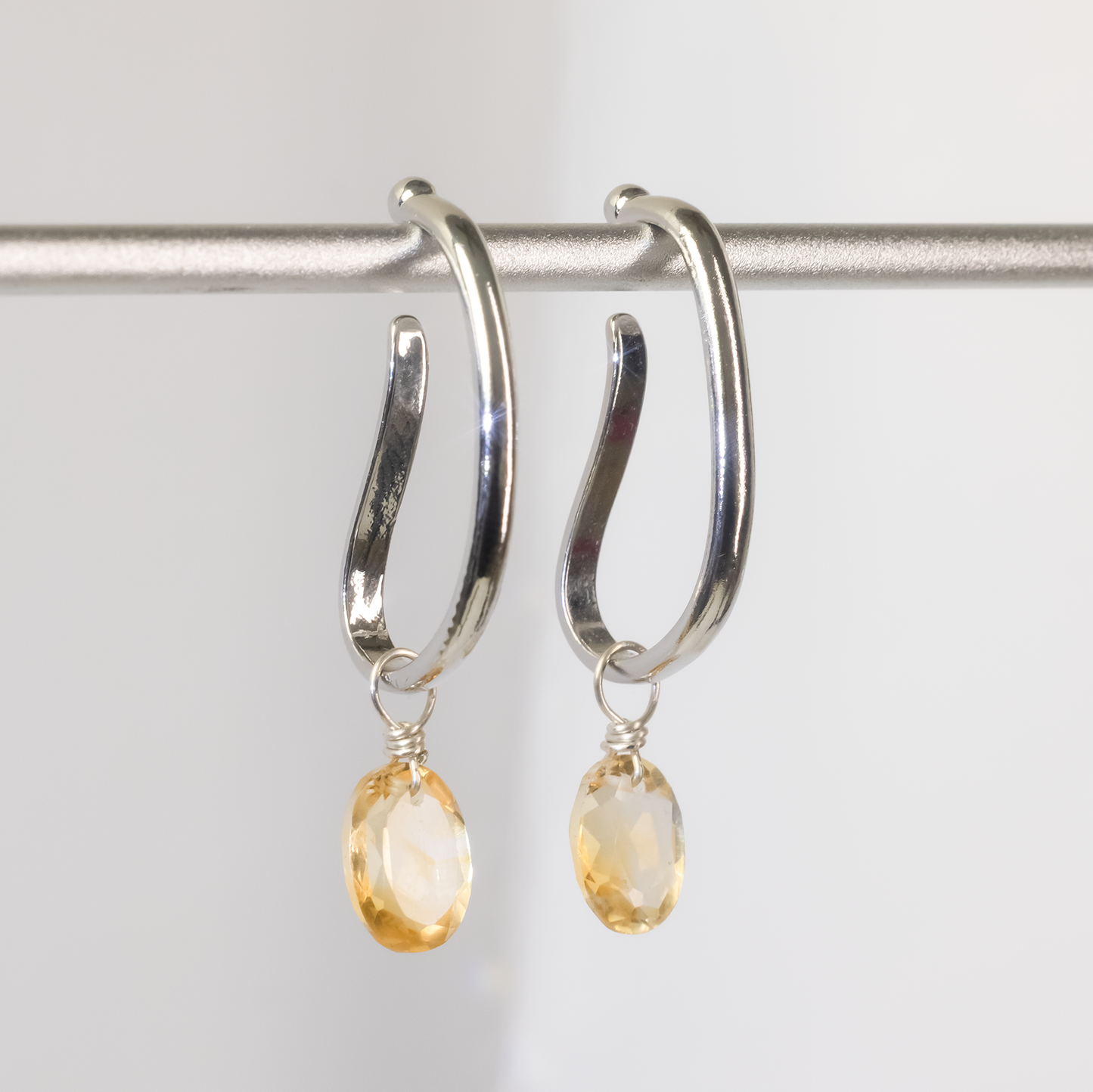 Citrine Oval Cut Rhodium Ear Cuffs