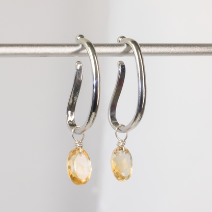 Citrine Oval Cut Rhodium Ear Cuffs