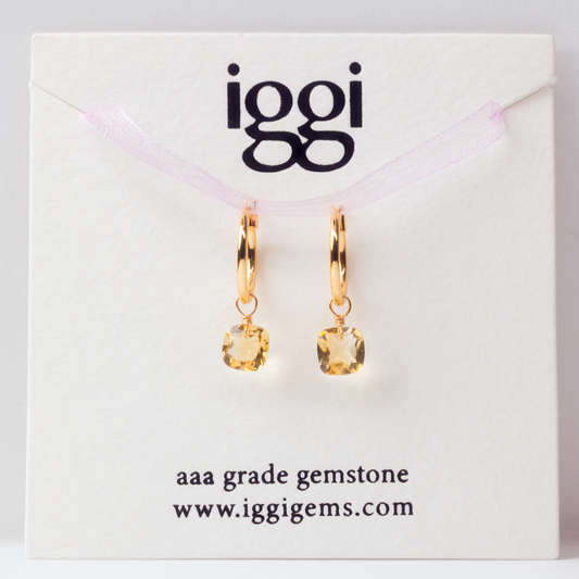 Citrine Square Cut 14K Goldfilled Hoop Earrings