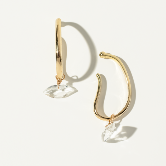 Rock Crystal Marquise Cut 14K Gold Ear Cuffs