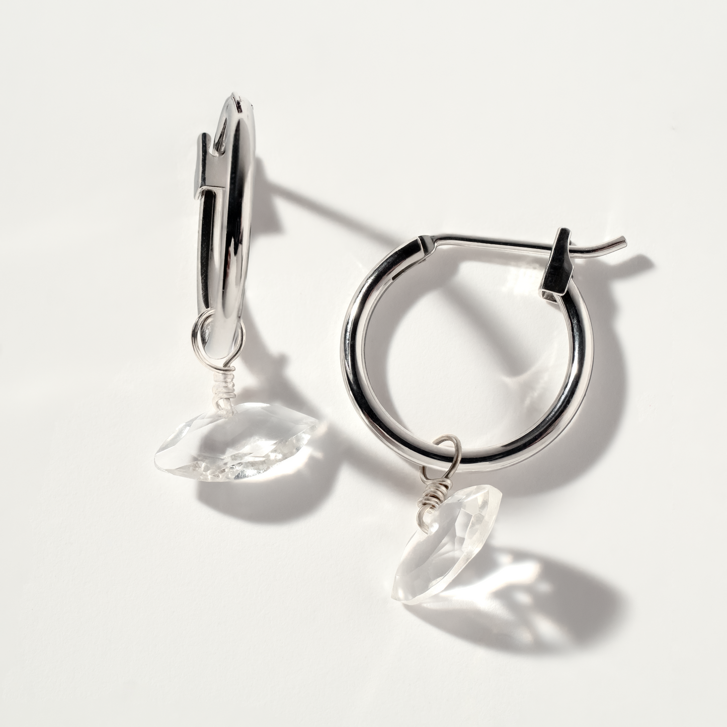 Rock Crystal Marquise Cut Rhodium Hoop Earrings