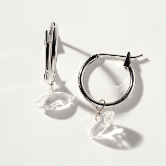 Rock Crystal Marquise Cut Rhodium Hoop Earrings