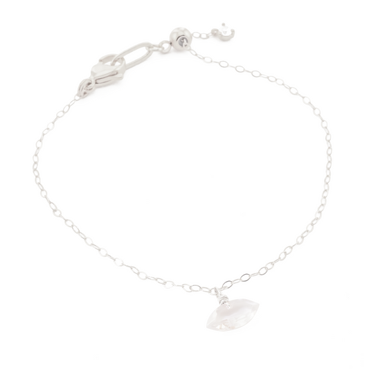 sterling silver dainty chain bracelet with rock crystal marquise cut gemstone.