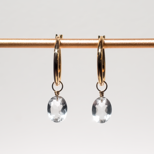 Rock Crystal Oval Cut 14K Goldfilled Hoop Earrings
