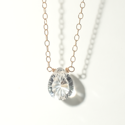 Floating Gem Rock Crystal Pear Cut 14K Gold-Filled Necklace