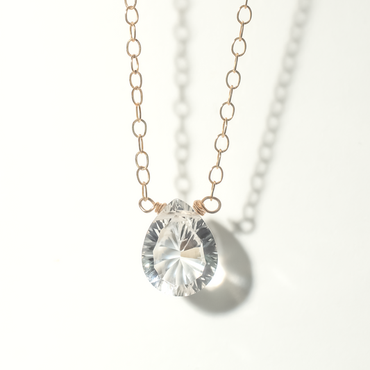 Floating Gem Rock Crystal Pear Cut 14K Gold-Filled Necklace