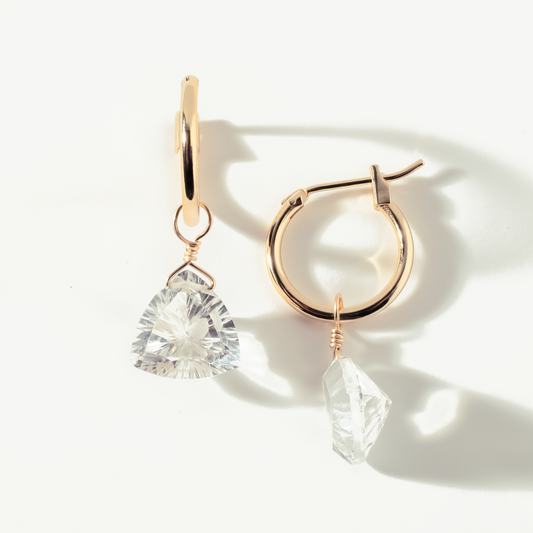 Rock Crystal Trillion Cut 14K Gold-Filled Hoop Earrings