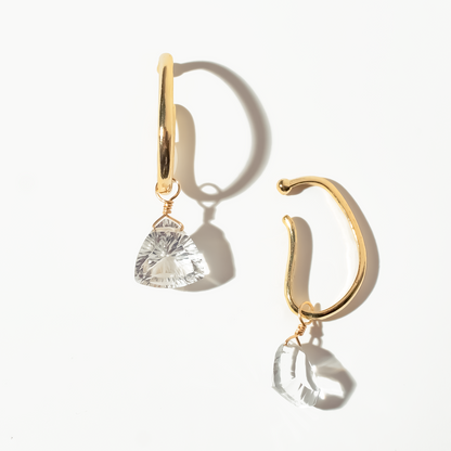 Rock Crystal Trillion Cut 14K Gold Ear Cuffs