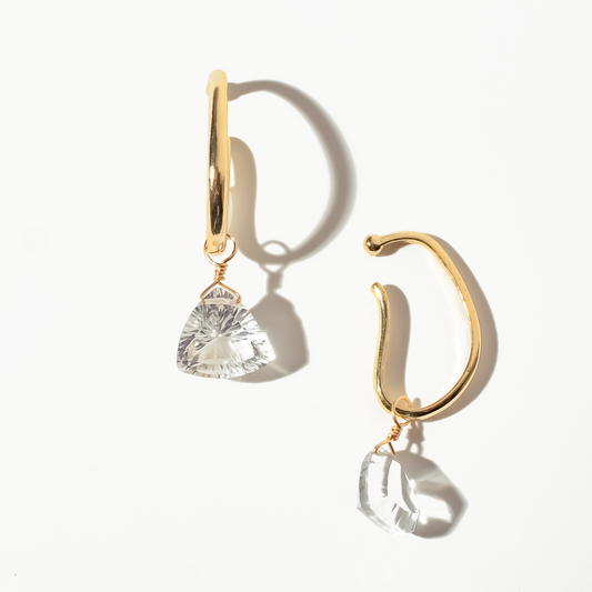Rock Crystal Trillion Cut 14K Gold Ear Cuffs