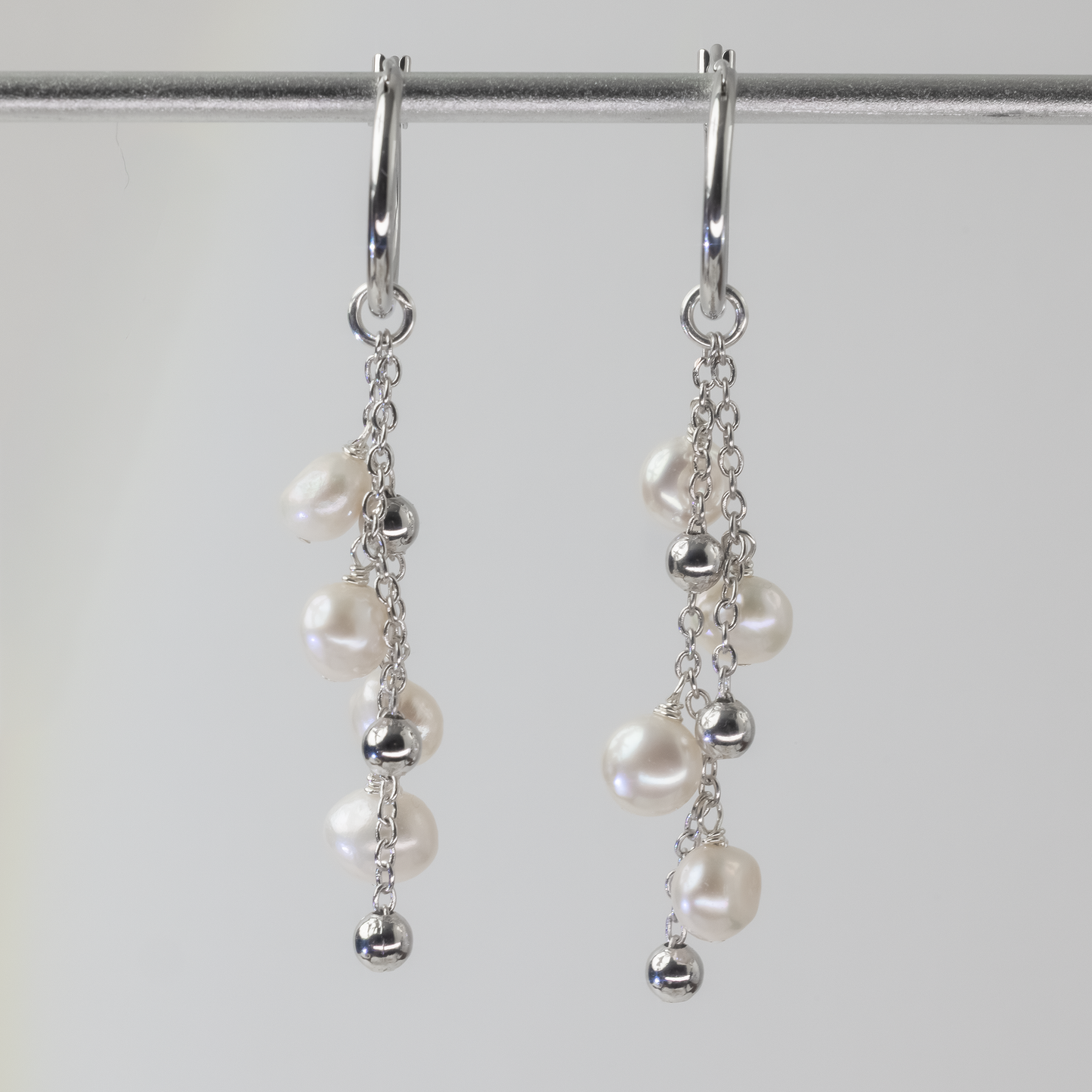 Dewdrops Double Strand Silver Hoop Earrings