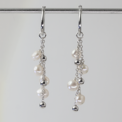 Dewdrops Double Strand Silver Hoop Earrings