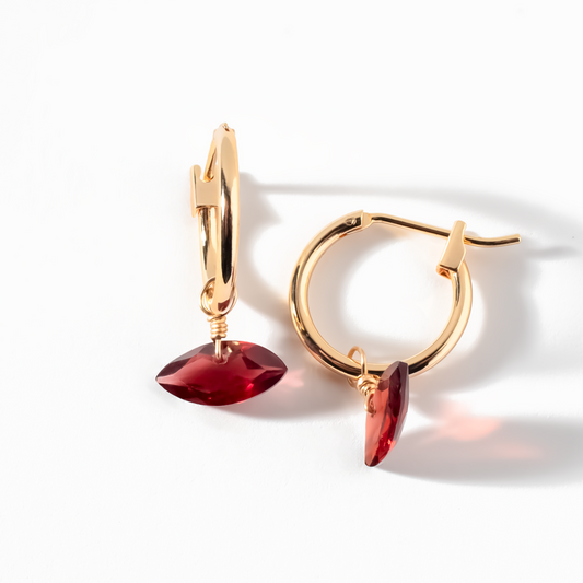 Garnet Marquise Cut 14K Gold-Filled Hoop Earring