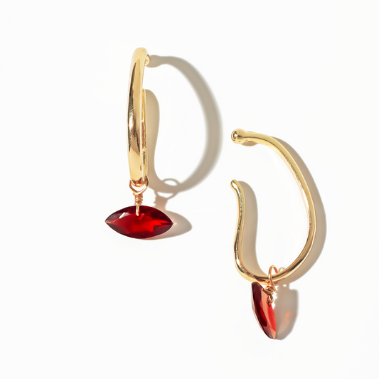 Garnet Marquise Cut 14K Gold Ear Cuffs