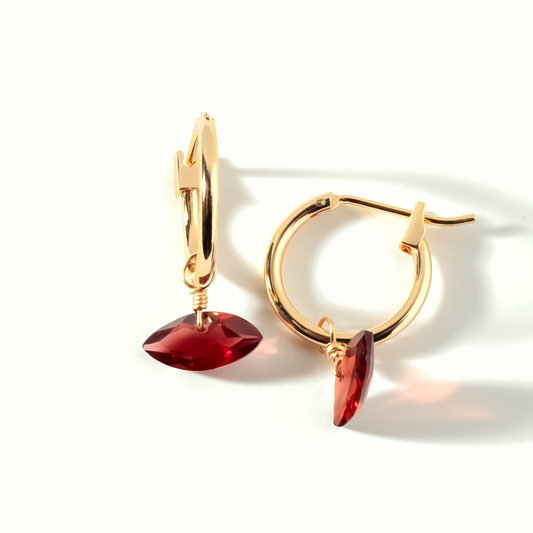 Garnet Marquise Cut 14K Gold-Filled Hoop Earring
