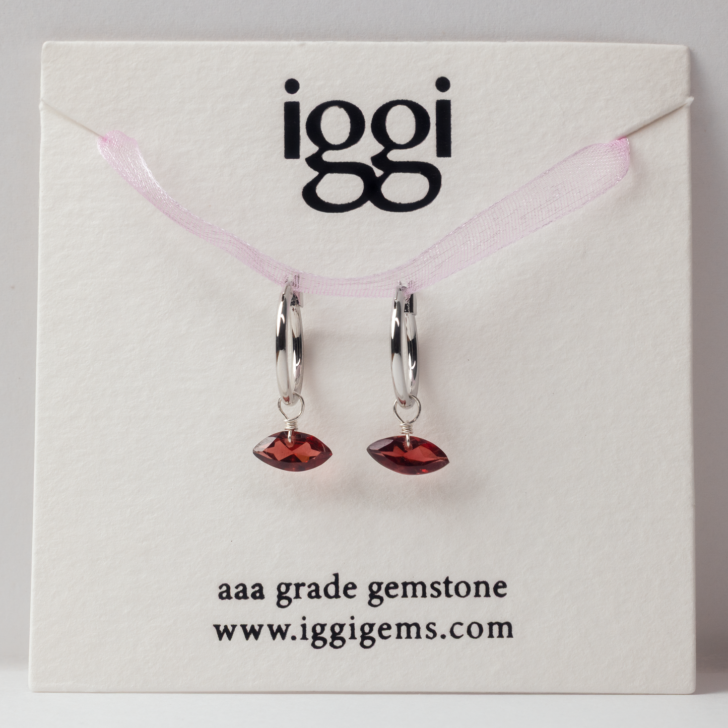 Garnet Marquise Cut Rhodium Hoop Earring