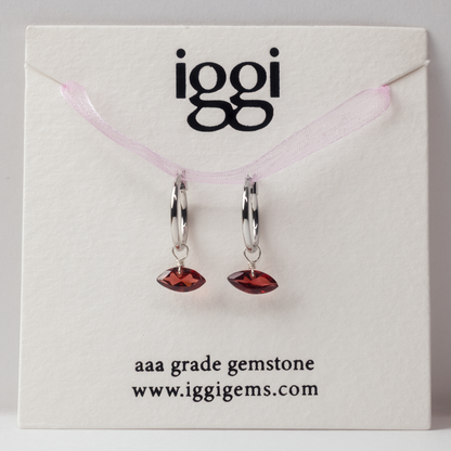Garnet Marquise Cut Rhodium Hoop Earring