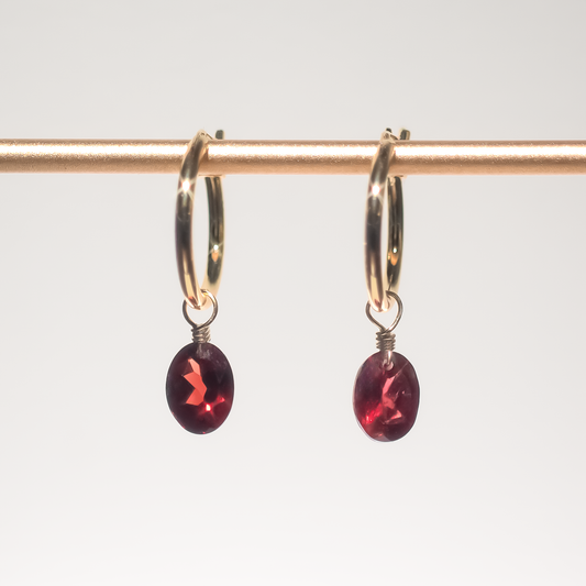 Garnet Oval Cut 14K Goldfilled Hoop Earrings